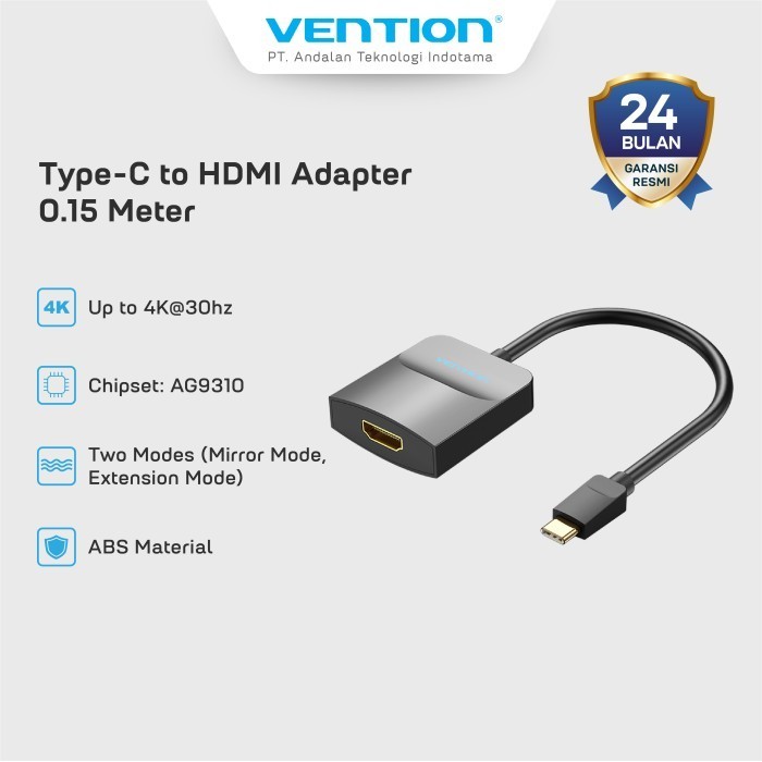 Vention Premium Adapter Type-C to HDMI PVC / Braided 4K 30HZ 60HZ Mode Mirror dan Extension - TDC