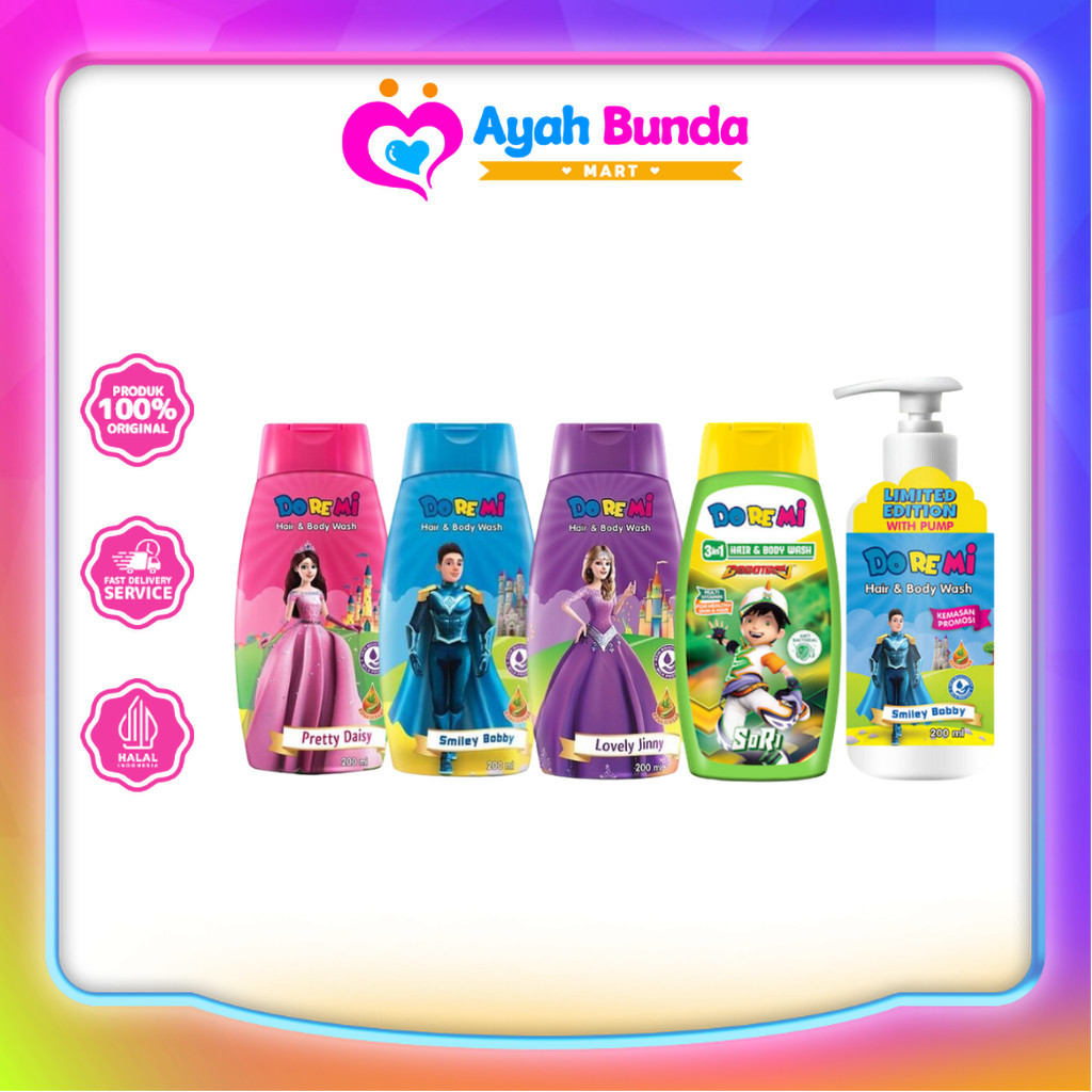 Doremi Hair & Body Wash 200ml - Sabun Mandi Cair | Ayah Bunda Mart