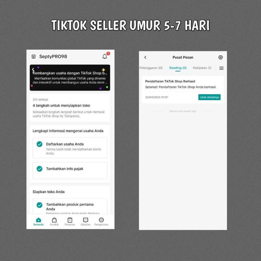 AKUN TIKTOK SELLER H5-7 SUDAH VERIV
