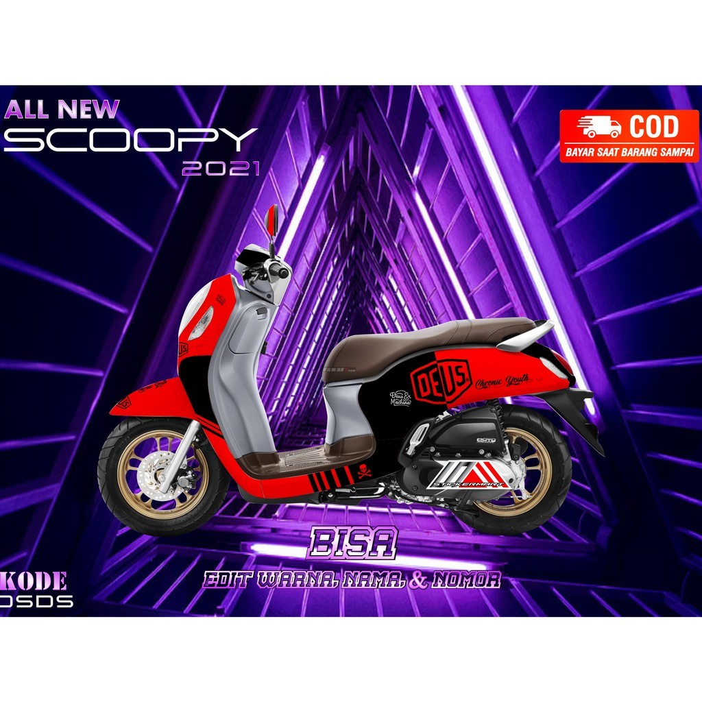 Stiker Striping decal sticker scoopy new deus hitam merah fullbody Murah Berkwalitas