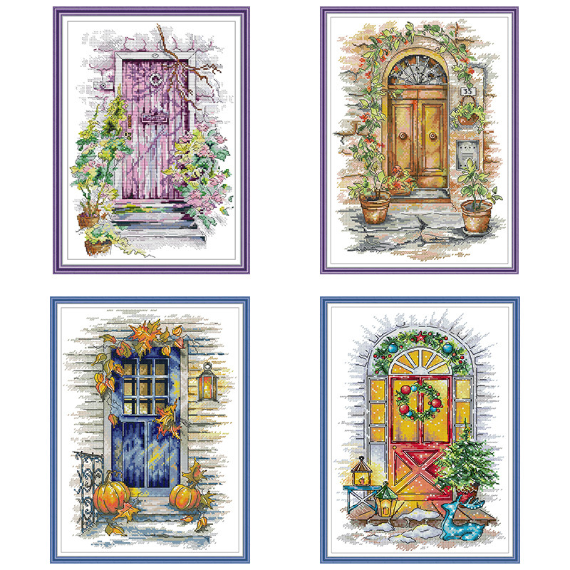 Four Seasons Scenery Series Flower Plant Pattern Cross Stitch Kit 14CT Count 11CT Printed Fabric Sew
