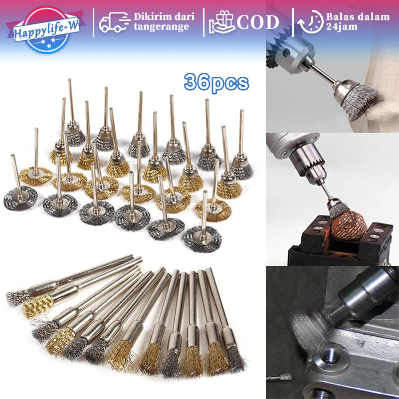 36pcs Mata Bor Sikat Kawat Baja Grinder Brush Wire Polishing Wheel Piring Kuningan Bowl T Pen Brass 
