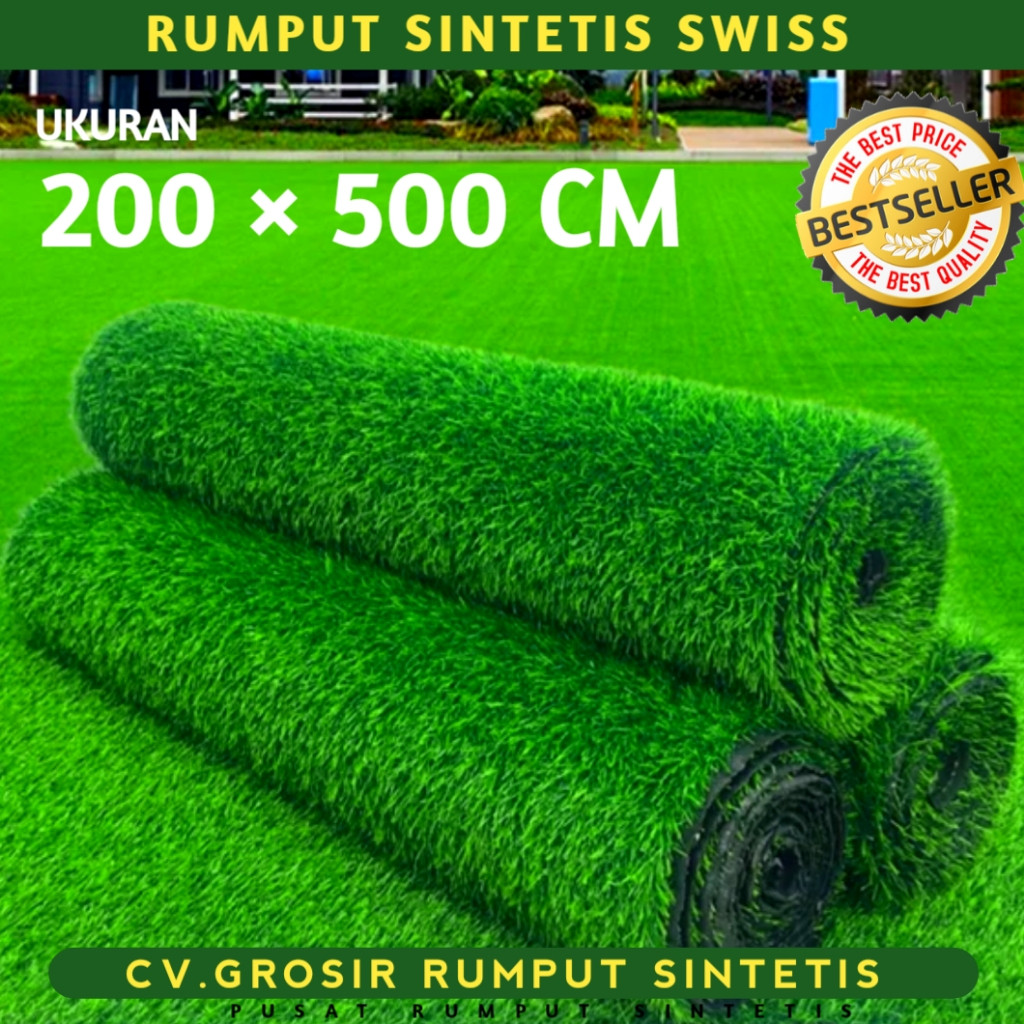KARPET RUMPUT SINTETIS 1 ROLL UKURAN 2X5 METER TIPE SWISS TEBAL 3 CM