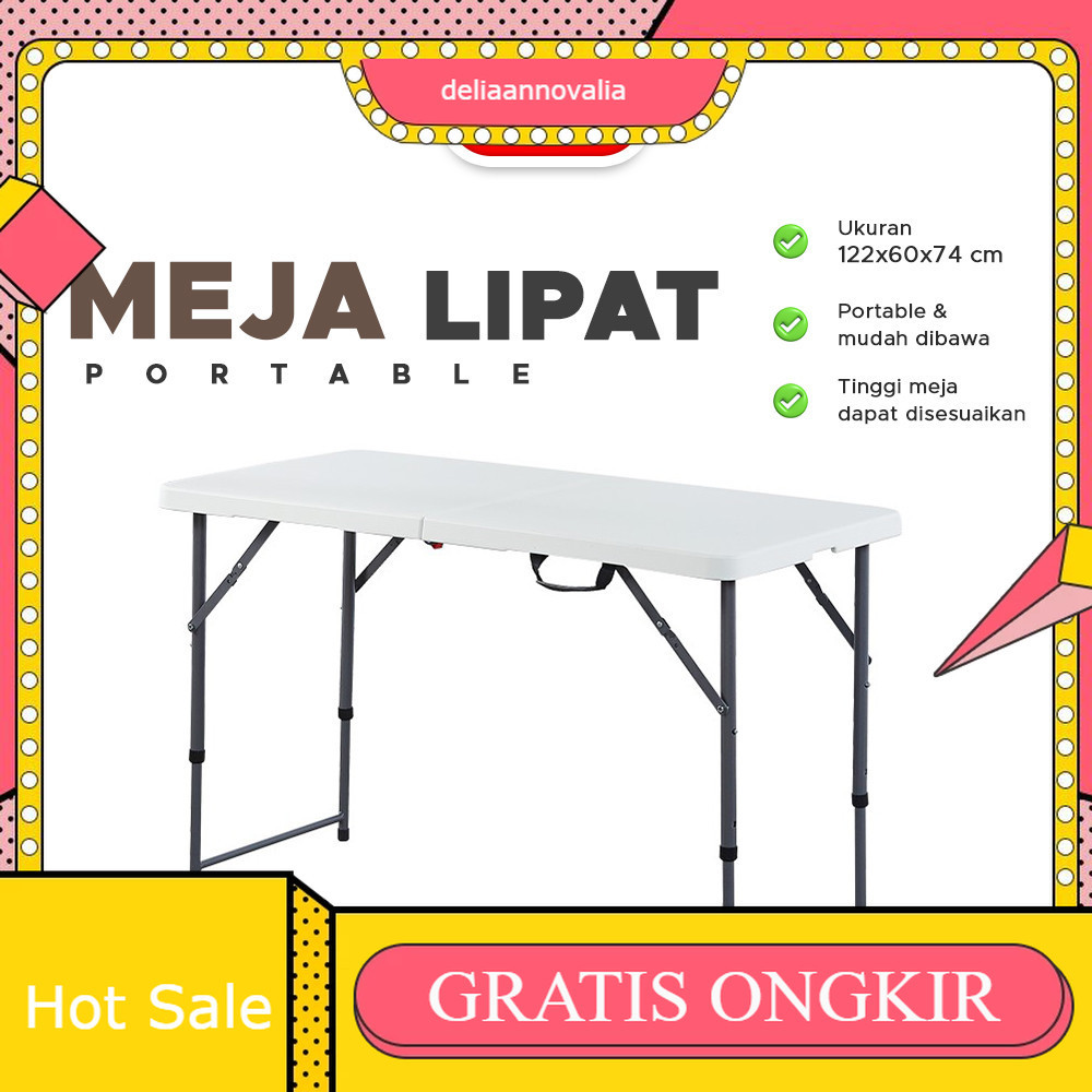 Meja Jualan Lipat Meja Plastik Lipat Meja Piknik Pameran Serbaguna Meja Makan Persegi Panjang 038-2