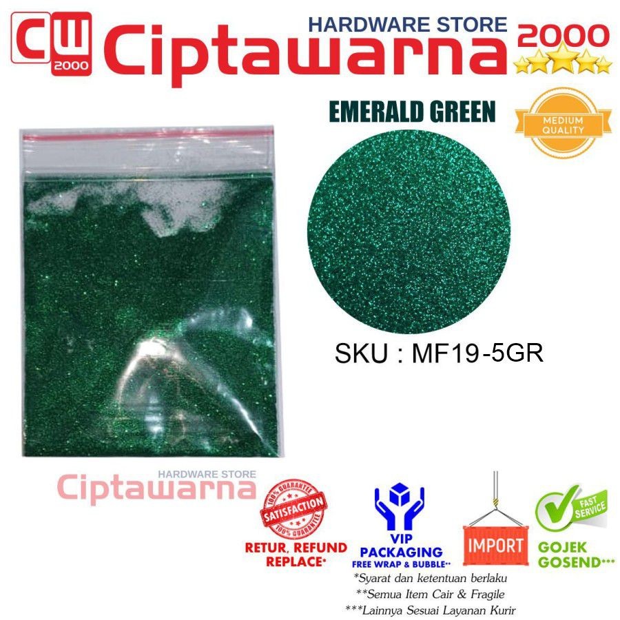 Glitter Tahan UV Aplikasi cat motor &mobil 5GRAM - GLITTER EMERALD GREEN - A4 CWS