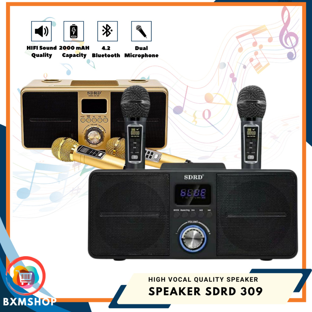 Speaker Bluetooth Karaoke SDRD 309 Dual Microphone Wireless Speaker SDRD SD309 Original