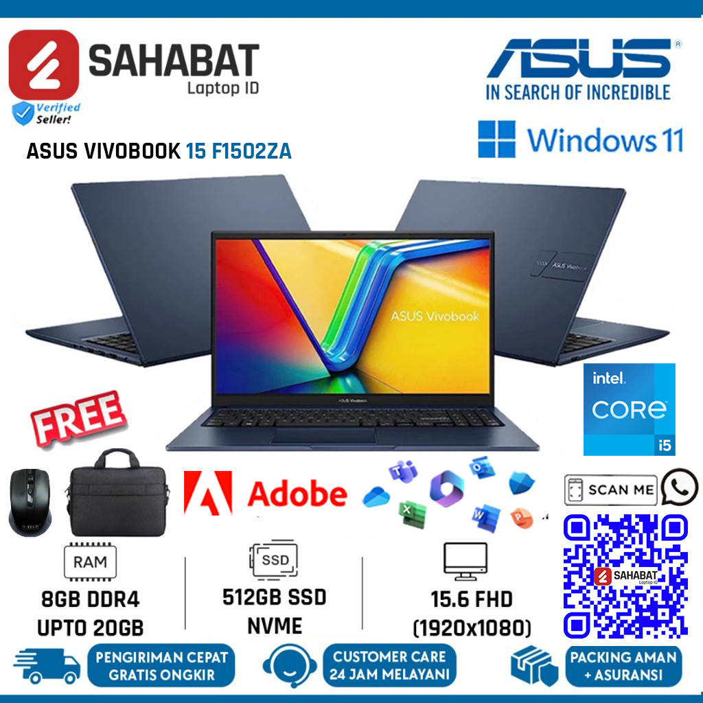 Laptop Asus Vivobook F1502ZA Intel Core I5 1215U Ram 16GB 1TB Ssd FHD Windows 11 Original