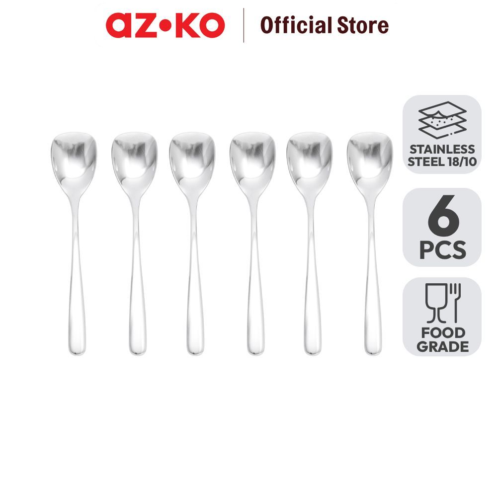 AZKO Delicia Sendok Es Krim Stainless Steel Set 6 Pcs - Silver Ice Cream Spoon Sendok Dessert Food G