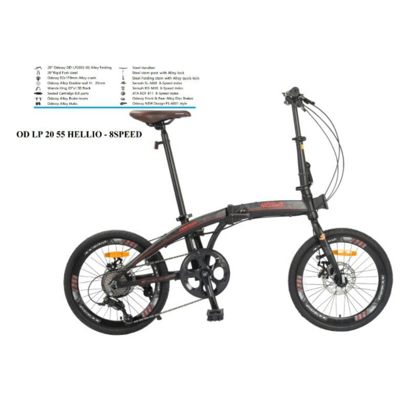 Sepeda Lipat Anak Dewasa Odessy 20 Hellio 8 Speed