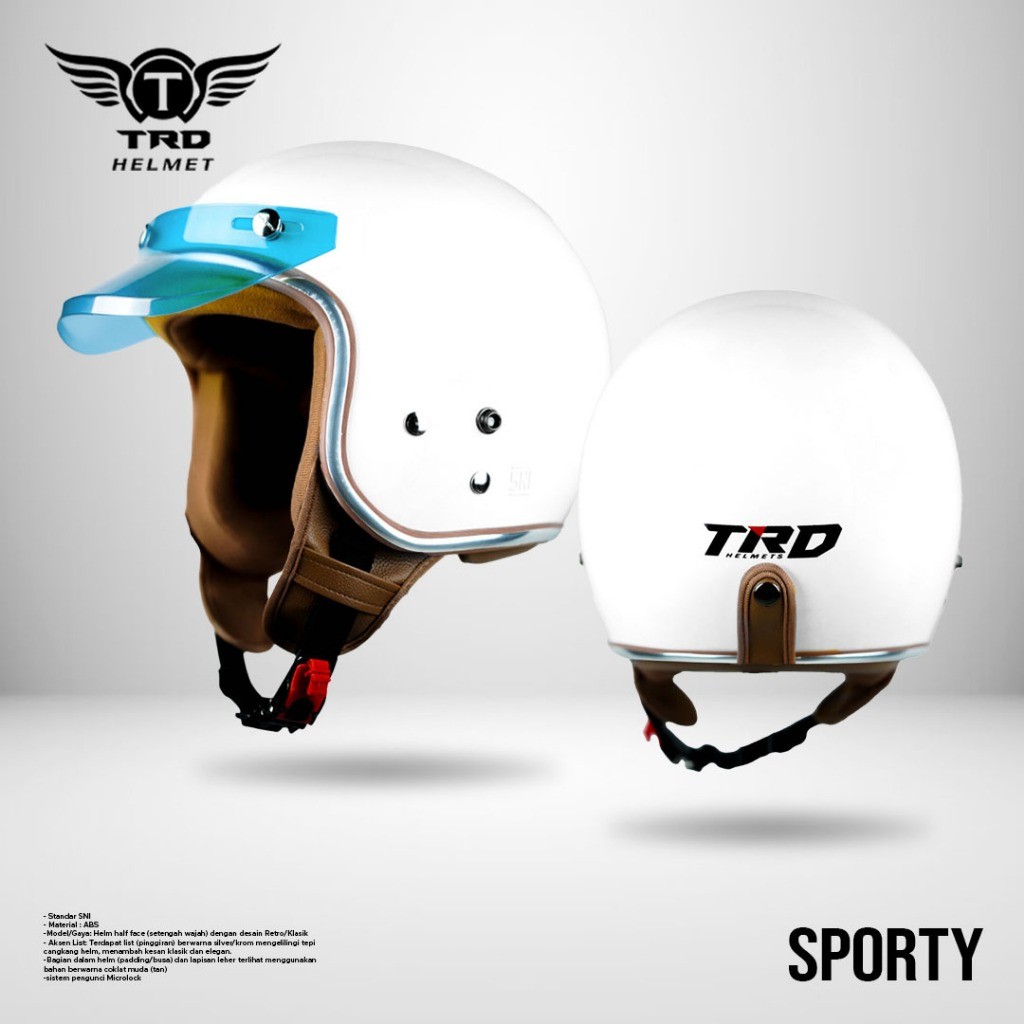 TRD sporty Helm Retro Wanita Hijab Dewasa SNI Helm Warna Pastel Putih