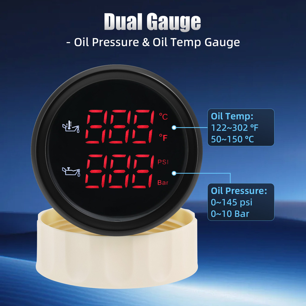 52MM 2 in 1 gital Oil Temperature & Oil Pressure Gauge 50~150 Celsius Thermometer Incator Oil Press 