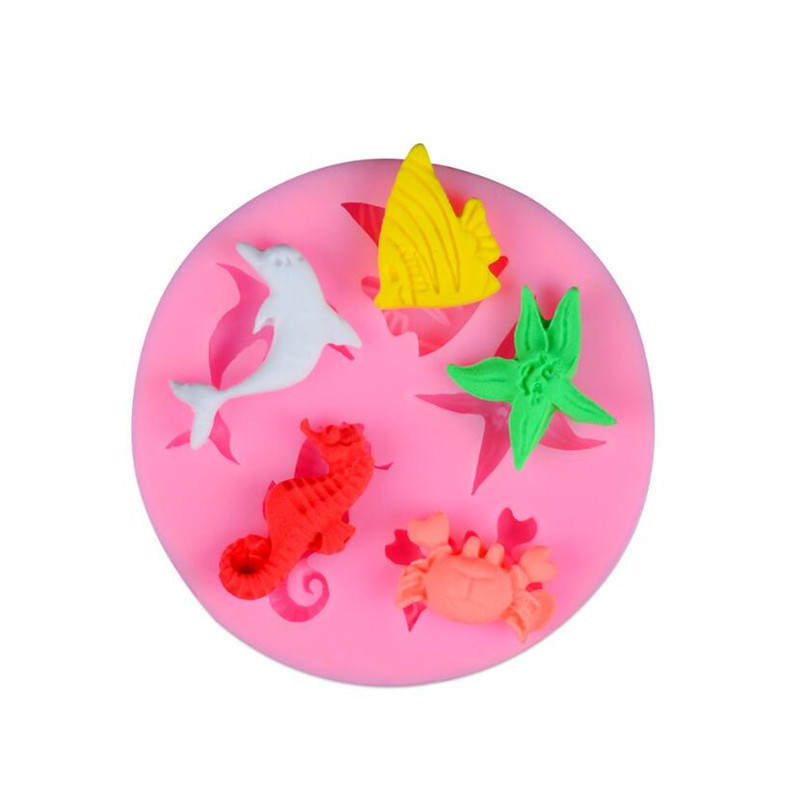 Font ocolate Moulds 3D Dolphin Crab Fish Seahorse Starfish Silicone Mold for cake decorating tools b