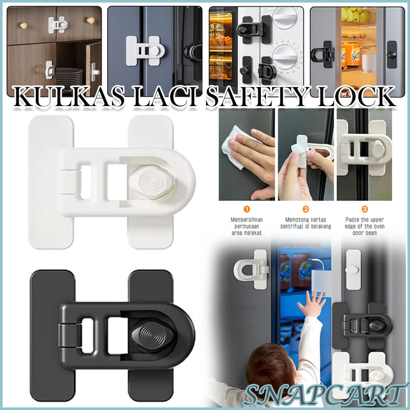 Kunci Pengaman Pintu Kulkas/Kunci Pengaman Laci Lemari/Kunci Tempel Pengaman Anak Pengunci Kulkas, L