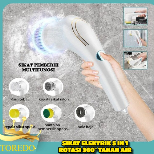TOREDO I4 Sikat Elektrik 5 in 1 Handheld Sikat Kamar Mandi Rotasi 360° Derajat Tahan Air