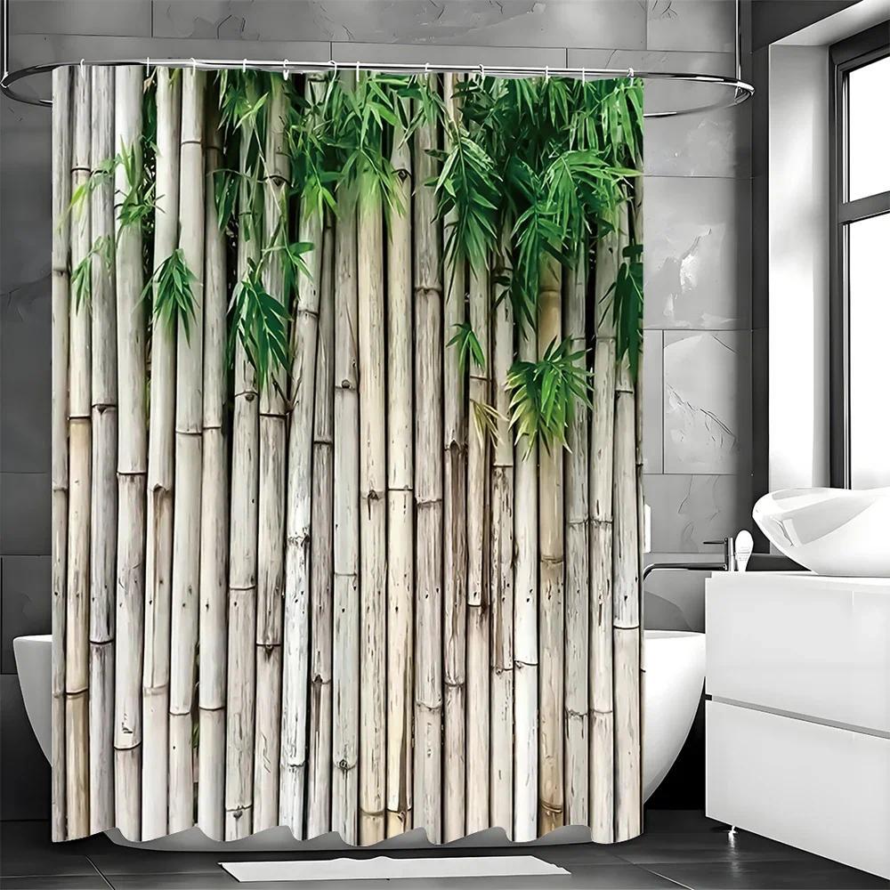 Bamboo Green Leaf Shower Curtain, Bathroom Decorative Shower Curtain, Waterproof Shower Curtain with