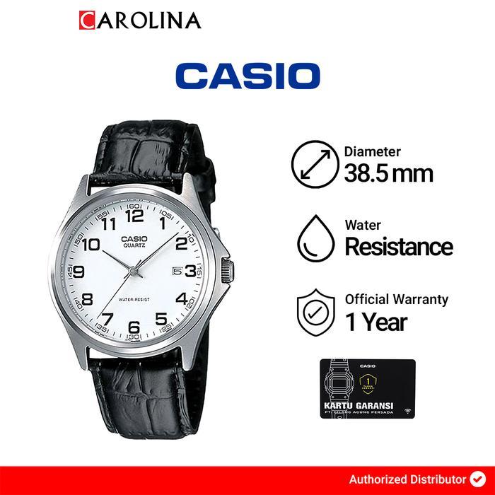 Jam Tangan Pria Casio MTP-1183E-7B Analog White Dial Black Leather Strap Watches - MTP-1183E-7B