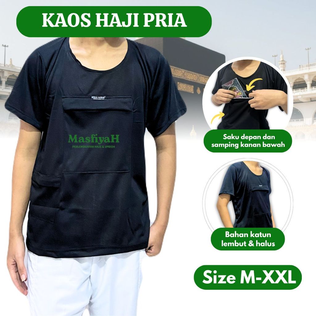Diskon KAOS HAJI PRIA HITAM KAOS HAJI PRIA LENGAN PENDEK KAOS HAJI PRIA KANTONG DEPAN KAOS LENGAN PE
