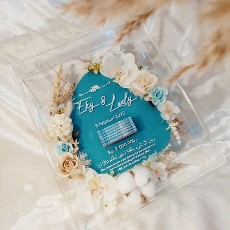 Custom MAHAR FULL AKRILIK BRUSH FRAME TRANSPARAN 25X30 / MAHAR NIKAH / MAHAR UANG / MAHAR KEKINIAH