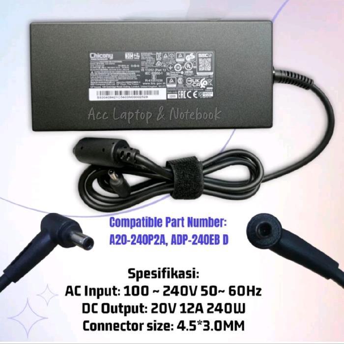 240W Charger Adaptor Laptop MSI Stealth 14 Studio MS-14K KATANA 15 B12VEK B12VFK B13VEK 20V 12A