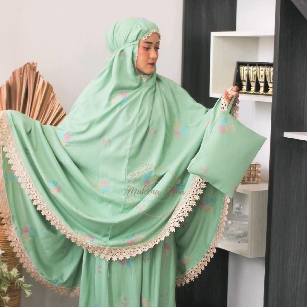 Lisna Mukena - Mukena Dewasa Kain Rayon Premium Motif Bordir Bunga Tulip Mukena Setelan (FREE TAS)