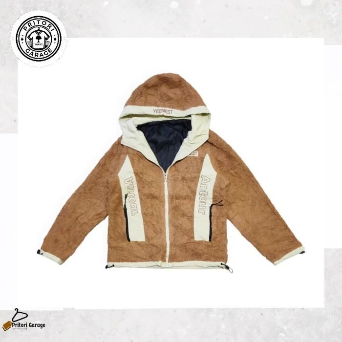 Outdoor Windbreaker Sherpa Hoodie Jacket Yeemest Brown White Bone L