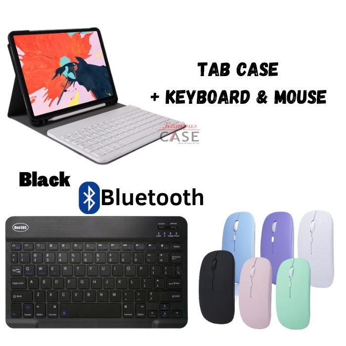 READY  Keyboard + Sarung + Mouse Bluetooth Book Case Black - Paket Lengkap untuk Samsung Galaxy Tab 