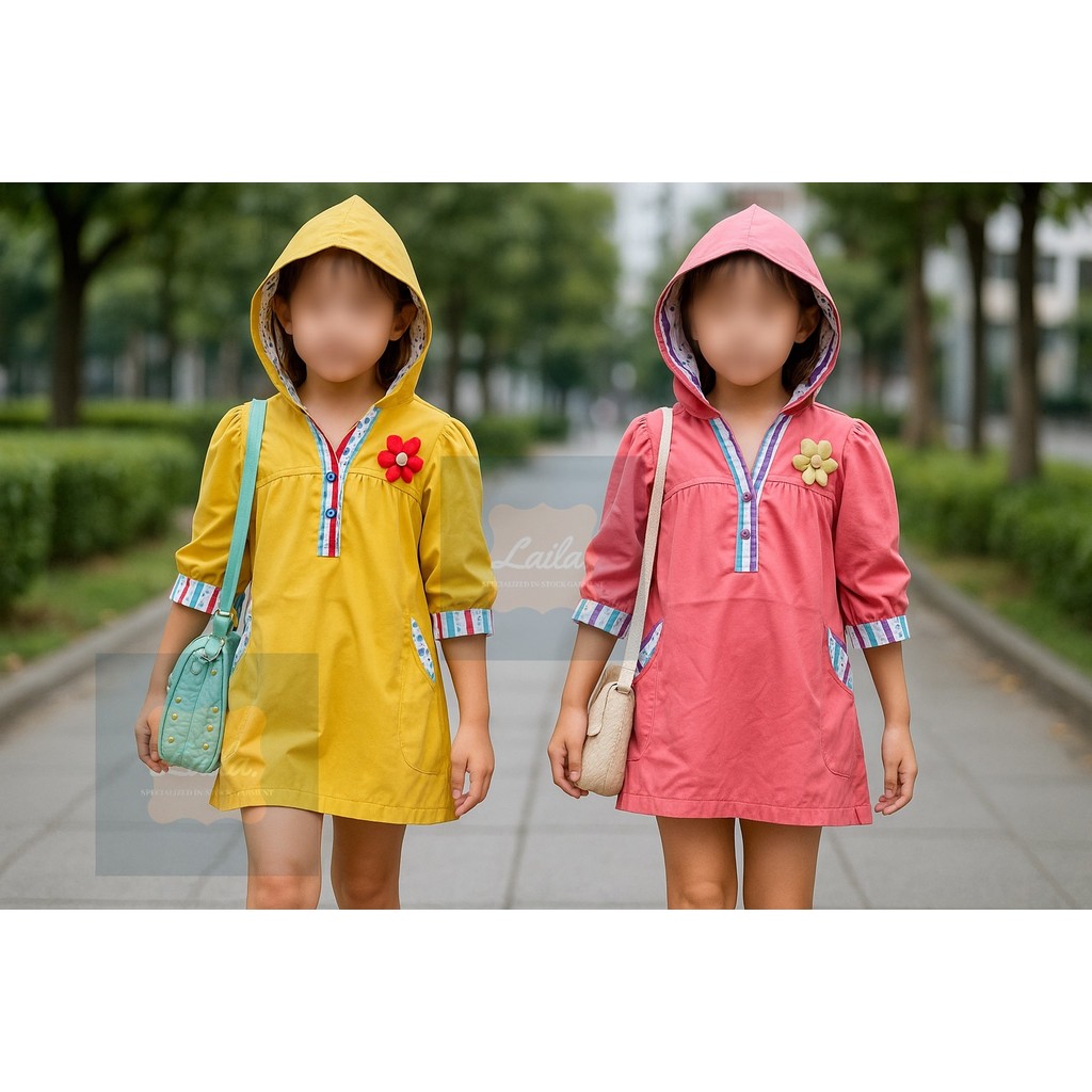 Blus Anak Perempuan Impor katun topi hudi kombinasi motif bintang