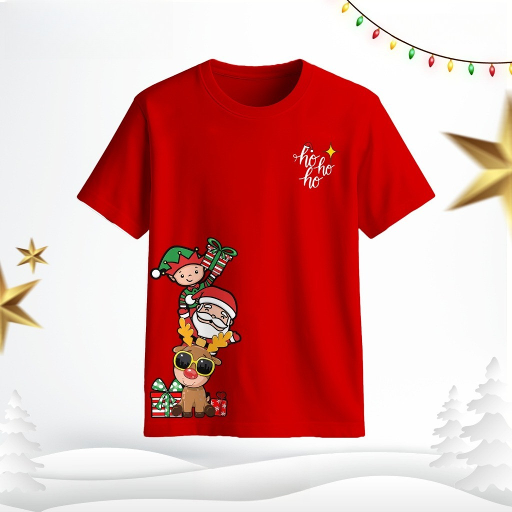 COD Misteri Kaos Reguler Natal T Shirt Lengan Pendek-Sambut Natal Dengan Nyaman |-Santa dan Teman Na