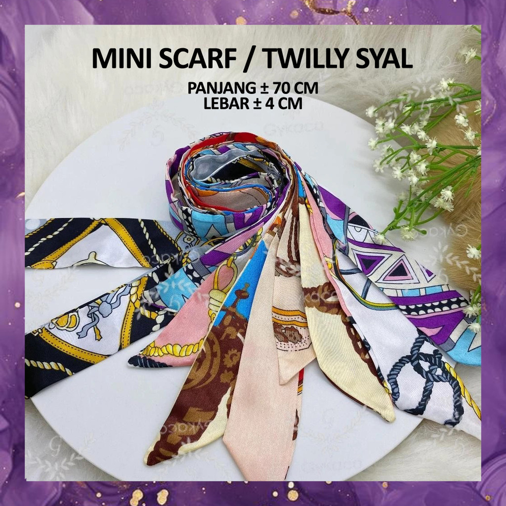 (SBA) Twilly Syal Lilit Pegangan Tas Hampers Kado Mini Scarf Scraf Dekorasi Pita Ikat Rambut Satin P