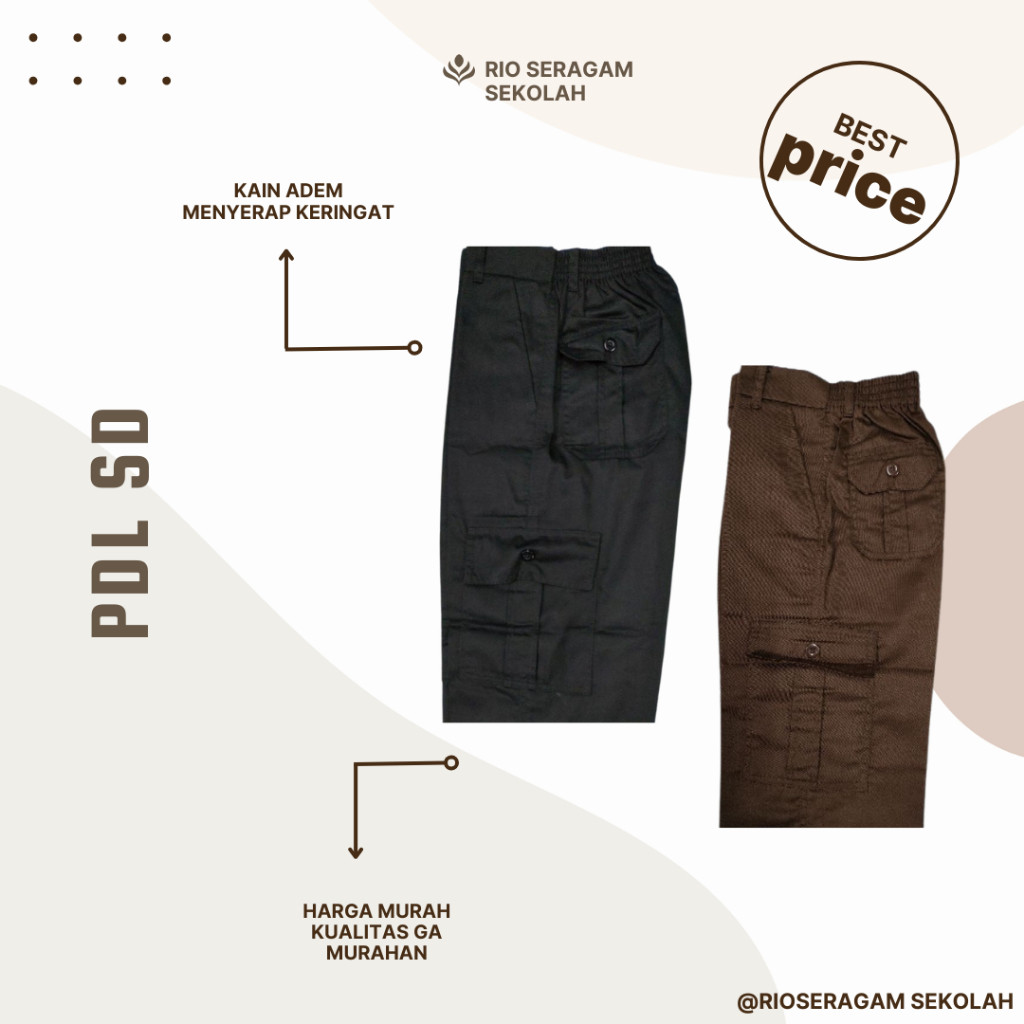 KOKKISHOP  CELANA PRAMUKA PDL SD PANJANG, SERAGAM PRAMUKA PDL LAPANGAN, CELANA PDL SD JUMBO