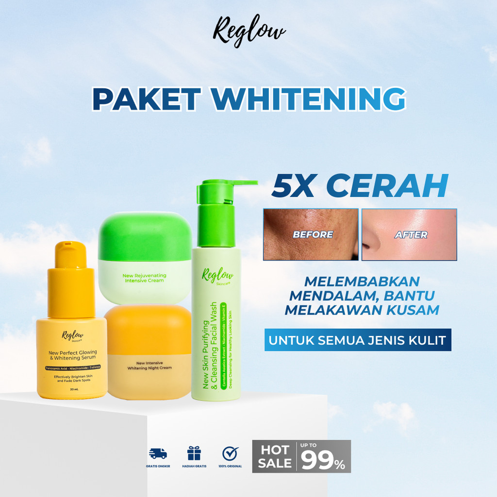 REGLOW PAKET SKINCARE WHITENING FACIAL WASH DAY CREAM SERUM WHITENING PERAWATAN WAJAH SALE