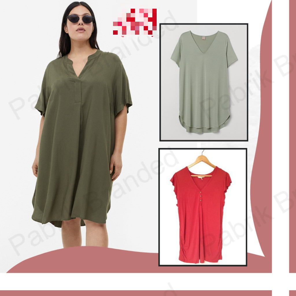 Pabrik branded HaeM MAMA blouse wanita M L 42 BIG SIZE merah putih Rayon viscose Luxe chiffon V neck