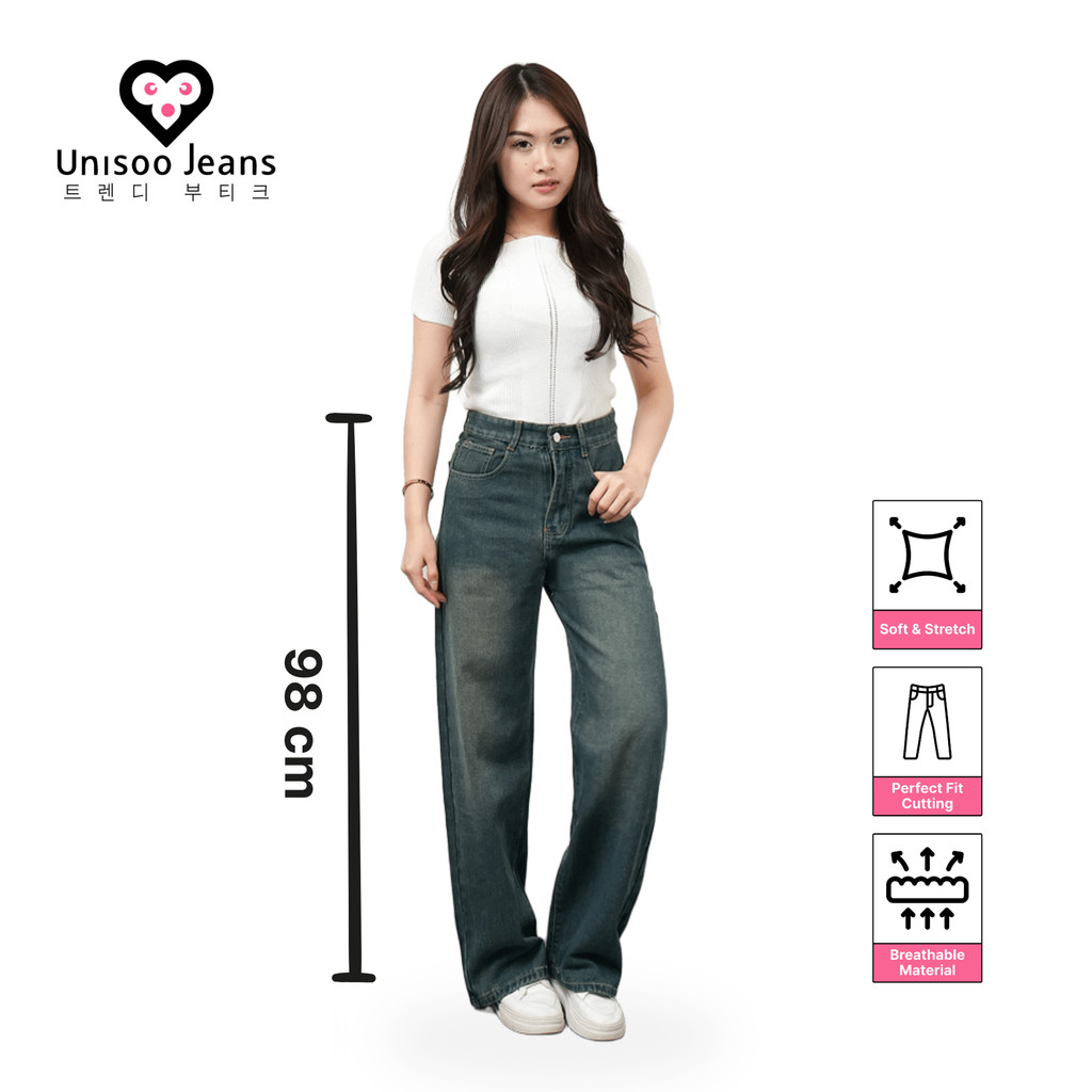 UNISOO JEANS - CK8003 Highwaist Baggy Loose Jeans | Celana Jeans Highwaist | Celana Jeans Kulot | Je
