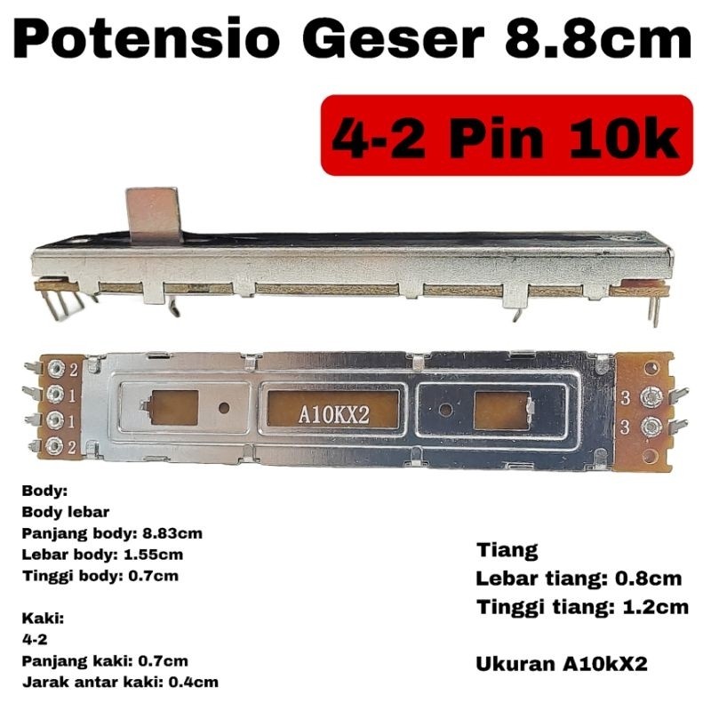 Potensio Geser 8.8cm kaki 4-2 10k Potensio Mixer stereo body lebar