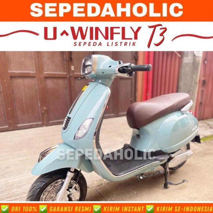 Sepeda Motor Listrik Uwinfly T3 Vespa 800 Watt Electric E Bike [Terlaris] [Terbaru] - Merah - Biru T