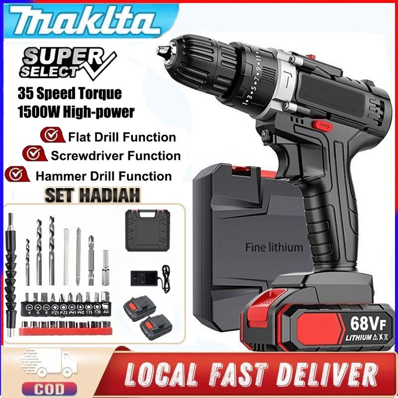 NEROSHOP 198VF Mesin Bor Impact Drill bor listrik Bor baterai Cordless Drill Bor Listrik Set Bor len