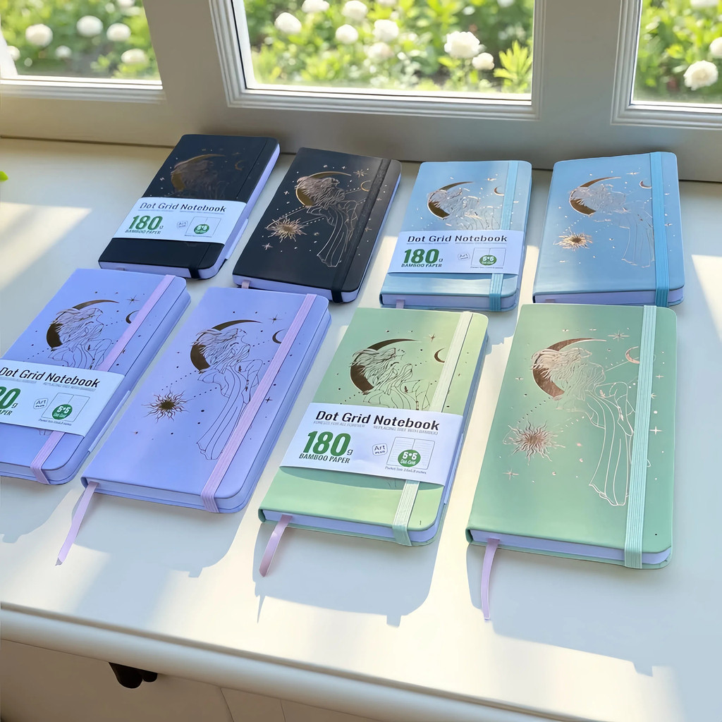 BUKE Boho Girl B6 Dotted Journal Pocket Size 3.6x6.8 inches 5x5mm Dot Grid Notebook 180gsm Thick Whi