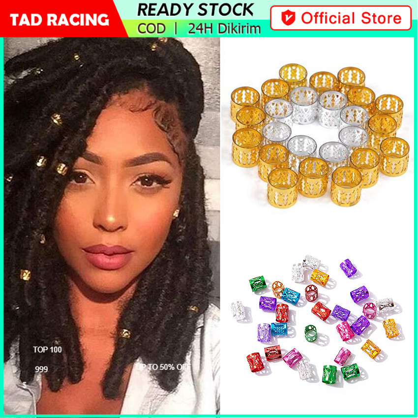 100Pcs Ring Cincin Rambut Gimbal Dreadlock Aksesoris Kepang Dekorasi Rambut Kepang Rasta Reggae Baha
