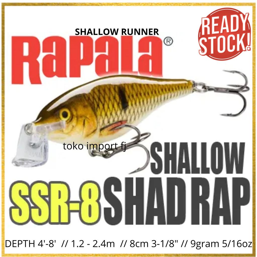 Umpan Pancing 8cm 9gram 1.2-2.4m Rapala SSR-8 Shallow Runner ShadRap - Lure Casting Umpan Pancing Um