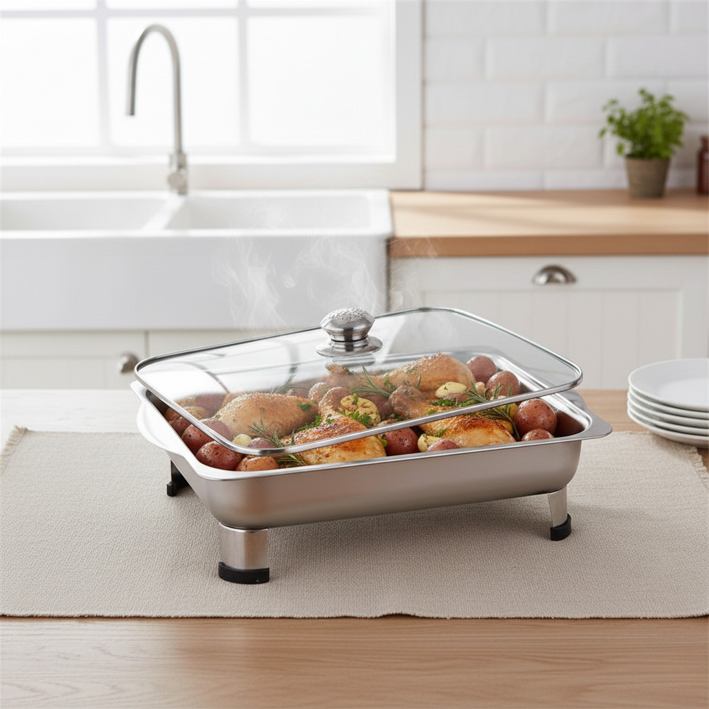 Kotak Prasmanan Stainless Tutup Full Kaca / Wadah Prasmanan Tutup Kaca / Prasmanan Full Tutup Kaca N