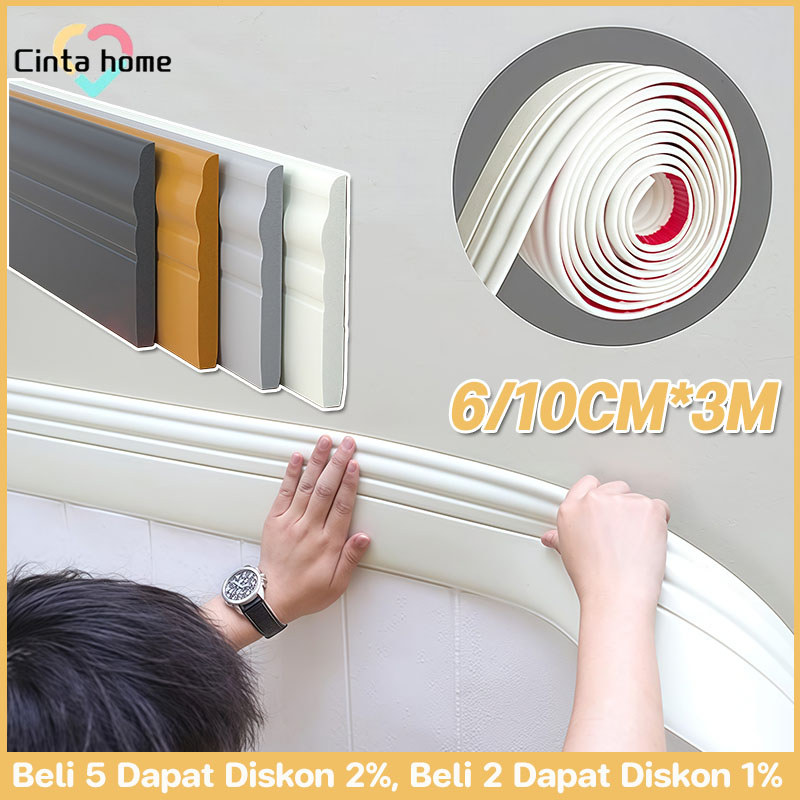 6/10CM List Dinding PVC Lembut Yang Dapat Menempel Sendiri 3D Walpaper List Foam Stiker Dinding List
