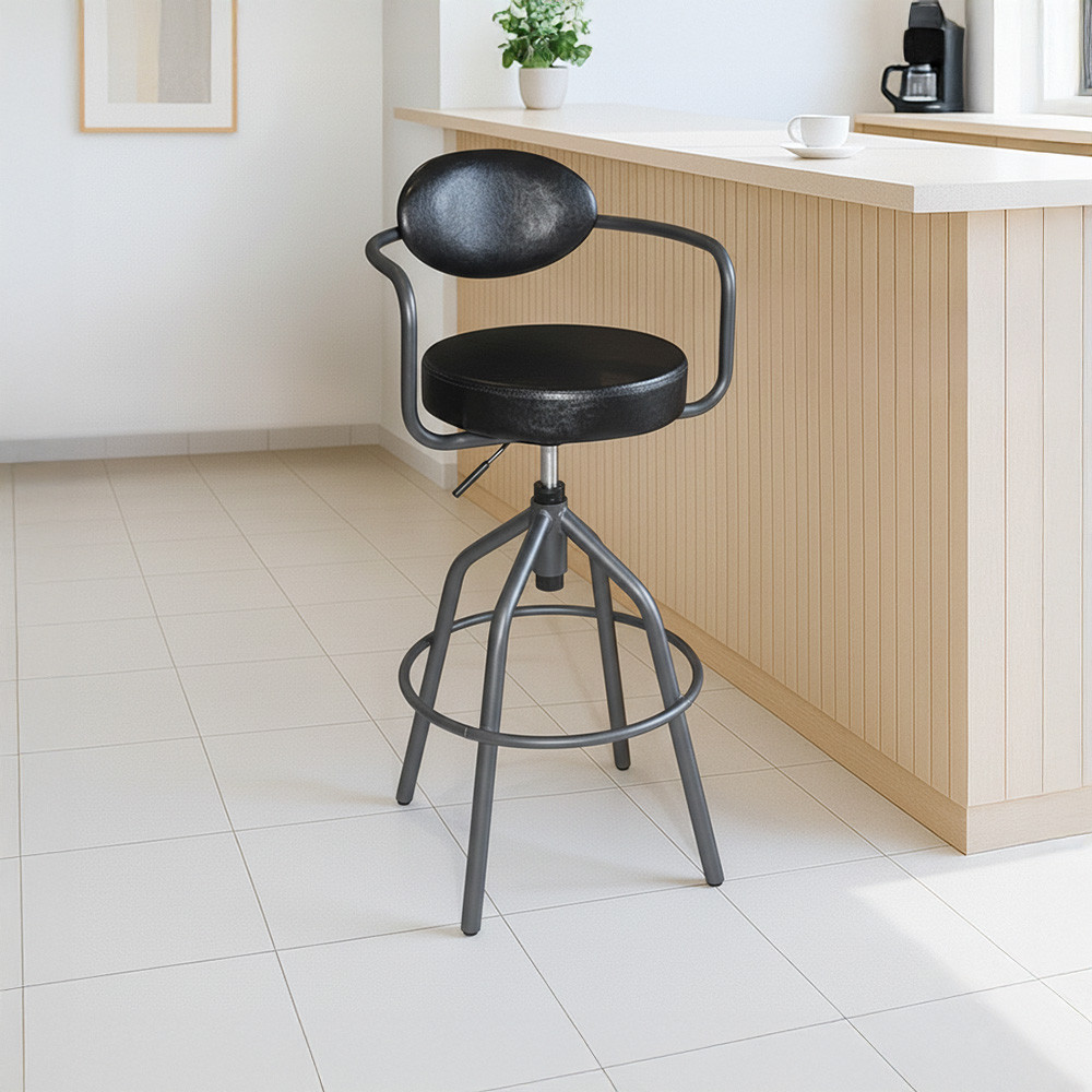 Informa Langfang Kursi Bar Kulit - Hitam Bar Stool Kursi Kafe Bartending Furniture Ruang Makan