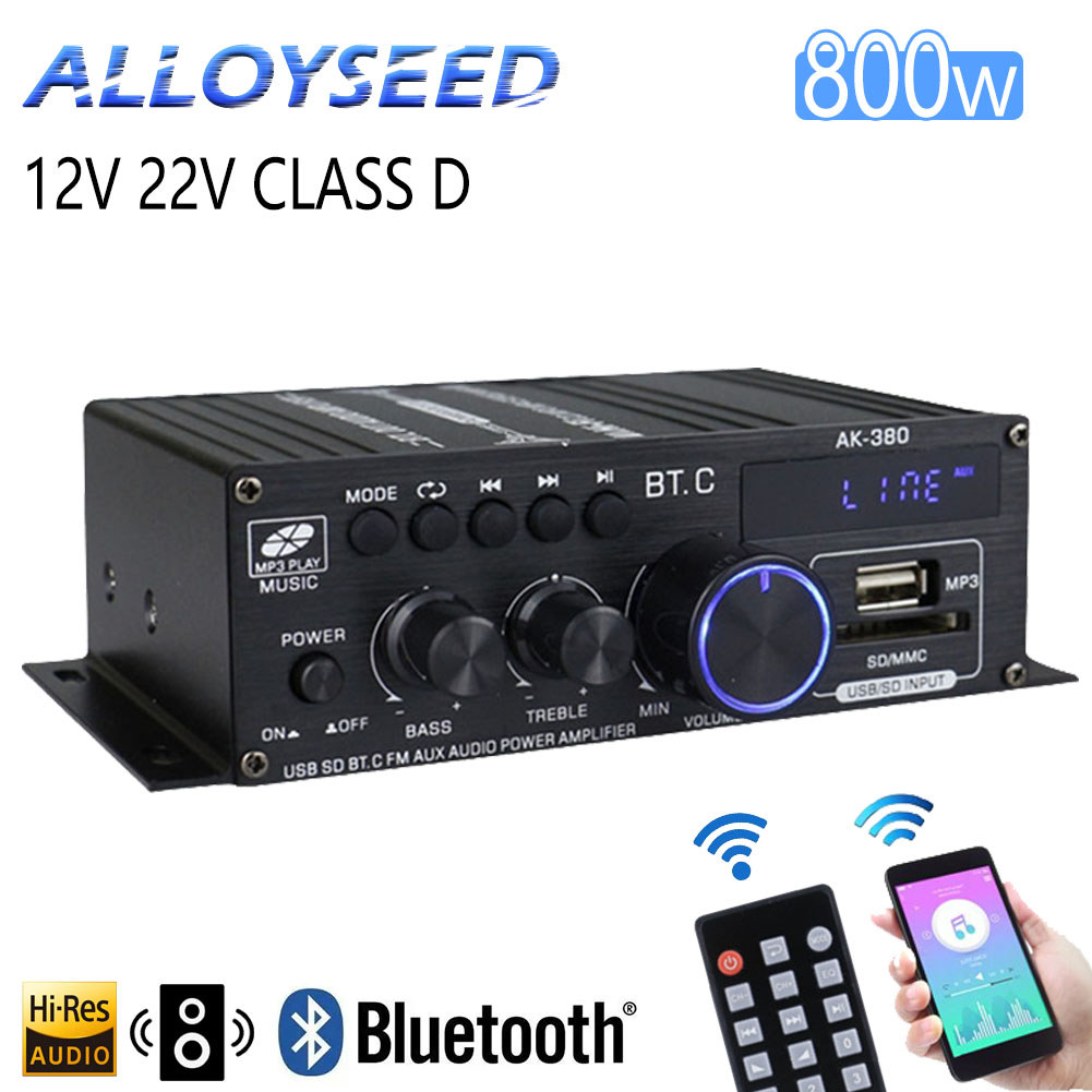 AK380/370/350 800W 12V HiFi Power Amplifier Home Karaoke Car Auo Power Amplifier Stereo BASS Speaker