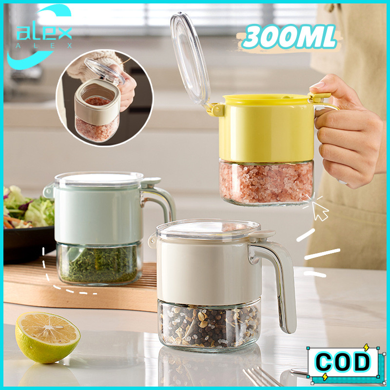 Toples Bumbu Kotak Bumbu  Tempat Wadah Toples Bumbu Dapur Garam Dari Kaca Dengan Sendok