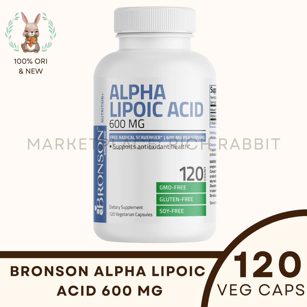 Bronson Alpha Lipoic Acid Glucose Metabolism Antioxidant Suplemen Pencernaan Vegan 600 mg Rich Rabbi