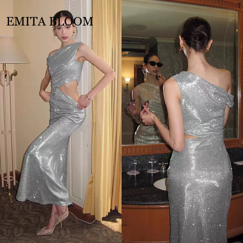 EMITA BLOOM baju long dress seksi pesta press body tali satu panjang kondangan wanita kekinian korea