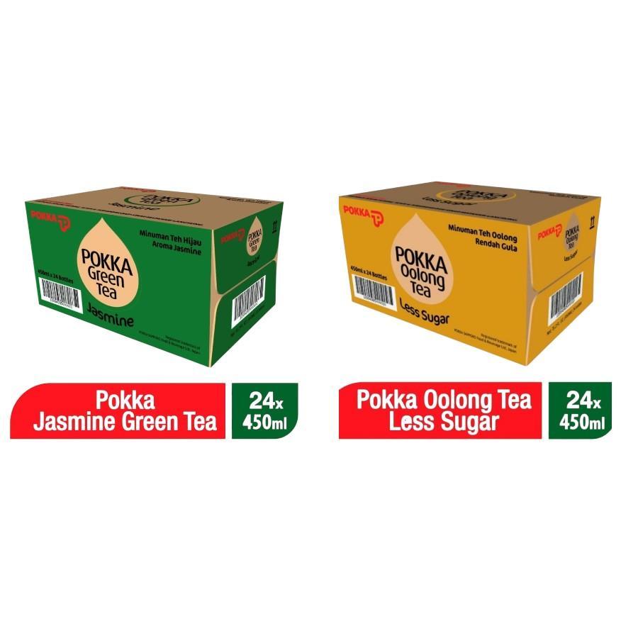 POKKA JASMINE GREEN TEA / OOLONG TEA LESS SUGAR 450ML X 24 BOTOL