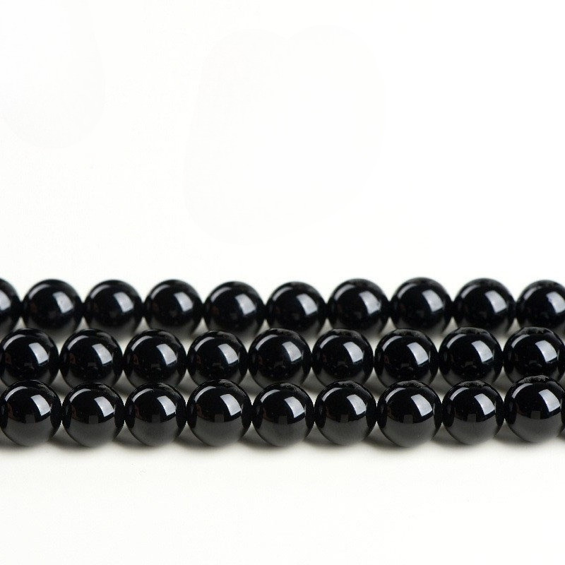 Manik-manik longgar batu akik hitam alami 7A, perhiasan dengan manik-manik, manik-manik, manik-manik