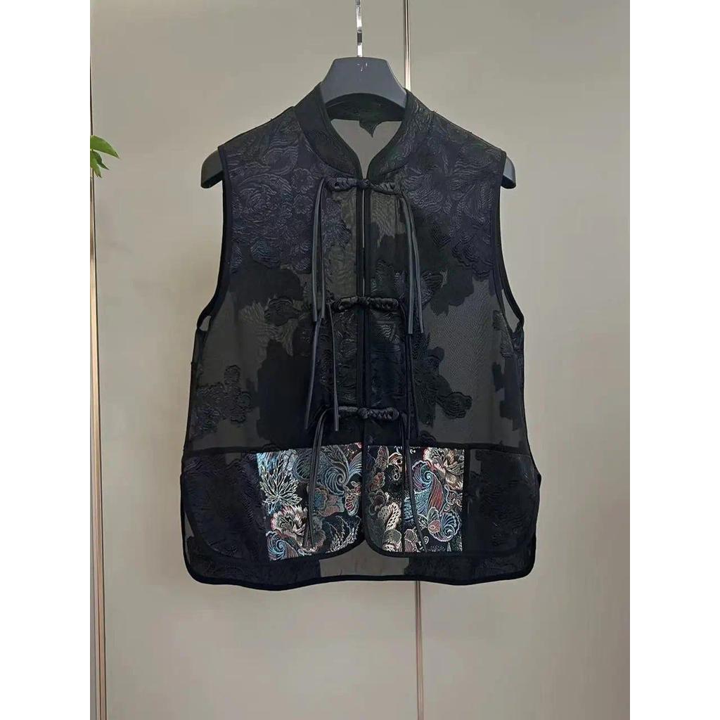 Rompi jaket bordir wanita cakram gesper gaya Cina baru