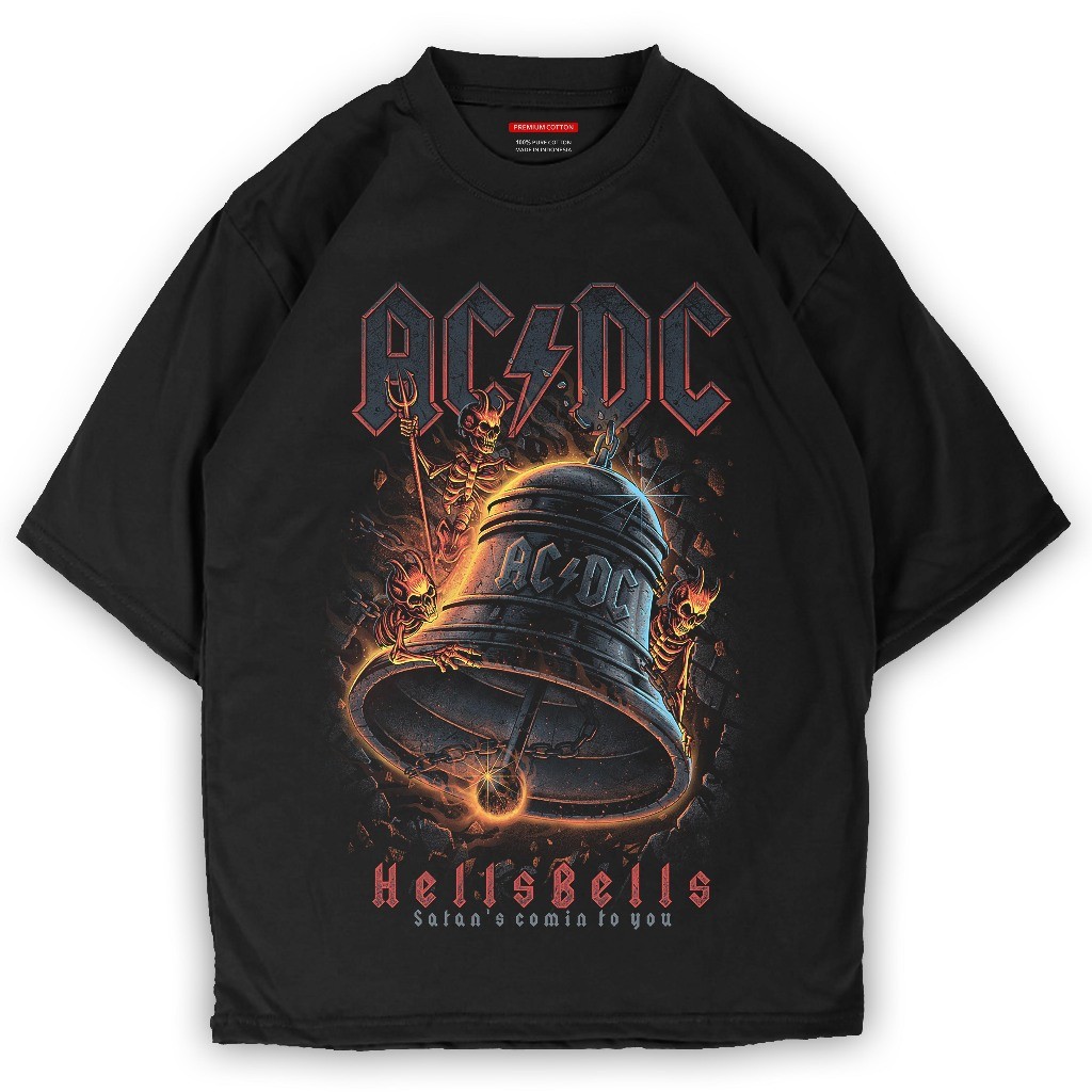 Kaos ACDC - HELLS BELLS Tshirt band metal baju Premium pria wanita